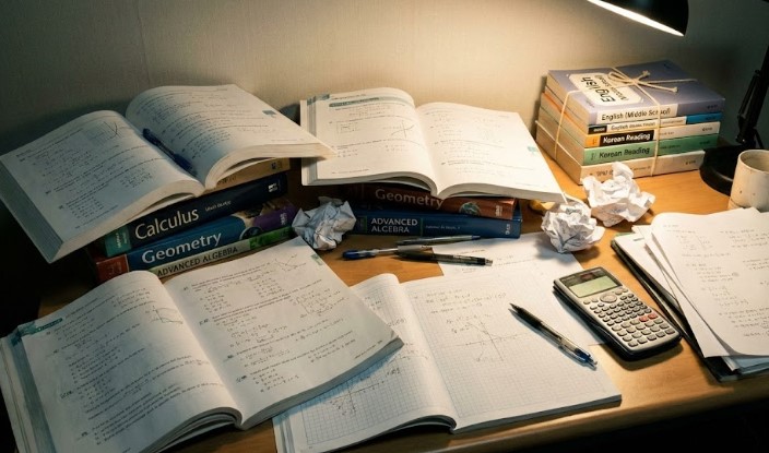 수능 수학을 공부하는 책상